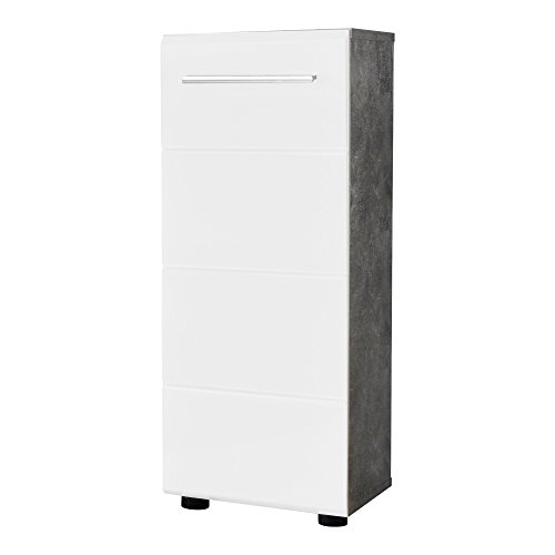 trendteam smart living - Nano - Kommode - Beton Stone/Weiß Hochglanz - Badschrank mit 2 Fächern und 1 Einlegeboden - (BxHxT) 32 x 82 x 28 cm - kratzfest und pflegeleicht von trendteam smart living