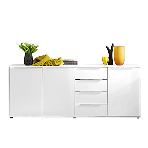 trendteam smart living Kommode Schrank Nala, 204 x 82 x 35 cm Front Hochglanz, Korpus: Weiß Melamin mit viel Stauraum von trendteam smart living