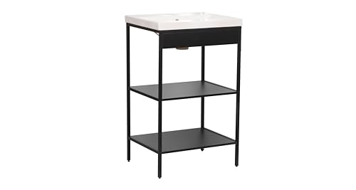 trendteam smart living - Lorin - Waschbeckenregal + Einsatzwaschbecken – Schwarz/Weiß - Regal mit 2 offenen Fächern - (BxHxT) 52 x 83 x 40 cm - modernes Design von trendteam smart living