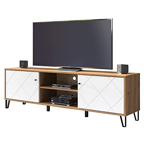 trendteam smart living - Lowboard Fernsehschrank Fernsehtisch - Wohnzimmer - Touch - Aufbaumaß (BxHxT) 183 x 56 x 40 cm - Farbe Artisan Eiche mit Weiß - 210232107 von trendteam smart living