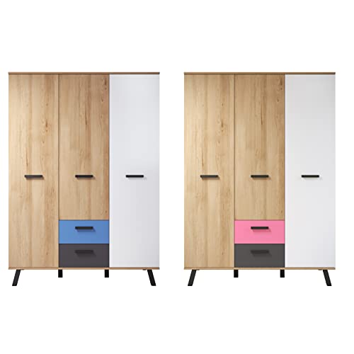 trendteam smart living - Kleiderschrank Schrank - Babyzimmer - Mats Color - Aufbaumaß (BxHxT) 130 x 190 x 61 cm - Farbe Bianco Buche/Weiß/Grau mit Blau/Rosa - 1976613D4 von trendteam smart living