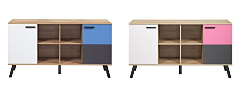 trendteam smart living - Sideboard Kommode Schrank - Babyzimmer - Mats Color - Aufbaumaß (BxHxT) 161 x 86 x 42 cm - Farbe Bianco Buche/Weiß/Grau mit Blau/Rosa - 1976670D4 von trendteam smart living