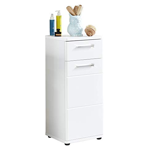 trendteam smart living - Monte - Standschrank - Weiß/Weiß Hochglanz - 1 Schublade und 2 Fächer - (BxHxT) 37 x 87 x 34 cm - chromfarbene Griffe - Kratzfest von trendteam smart living