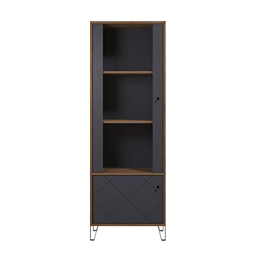 trendteam smart living - Montez - Vitrine - Eiche Kraft Gold/Graphite - Wohnzimmerschrank mit 4 Fächern - (BxHxT) 63 x 172 x 40 cm - moderne Metallfüße - kratzfest von trendteam smart living