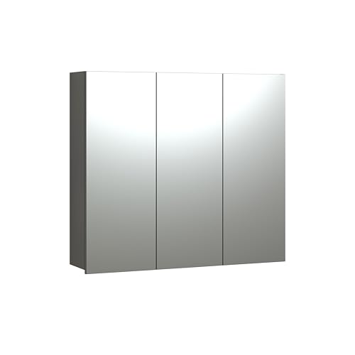trendteam smart living - PureBliss - Spiegelschrank - Anthrazit/Evoke Eiche - Rillenoptik - 9 Fächern + 6 Einlegeböden - (BxHxT) 90 x 80 x 20cm - mittlere Tür Links und rechts montierbar von trendteam smart living