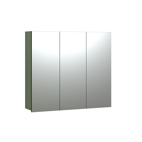 trendteam smart living - PureBliss - Spiegelschrank - Grün - Badspiegel mit 9 Fächern - (BxHxT) 90 x 80 x 20 cm - Badezimmerspiegel mit 6 Einlegeböden - mittlere Tür Links und rechts montierbar von trendteam smart living