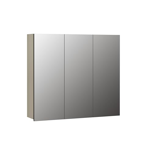 trendteam smart living - PureBliss - Spiegelschrank - Kashmir Hellgrau - Rillenoptik - 9 Fächern + 6 Einlegeböden - (BxHxT) 90 x 80 x 20cm - mittlere Tür Links und rechts montierbar von trendteam smart living