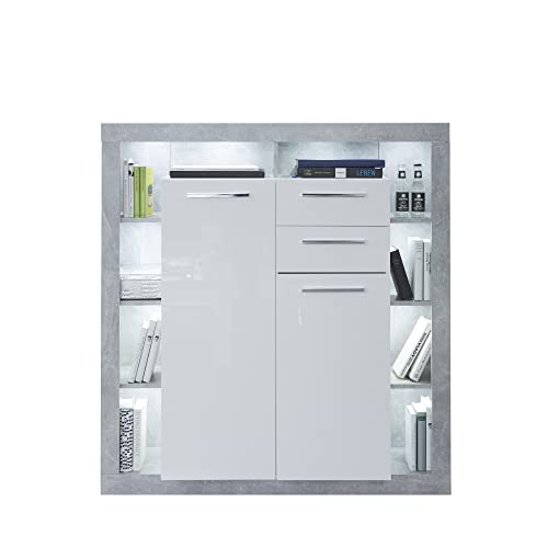 trendteam smart living - Rock - Highboard - Stone/Weiß Hochglanz - Sideboard mit 2 Schubladen - (BxHxT) 121 x 128 x 40 cm - 9 Einlegeböden - kratzfest von trendteam smart living