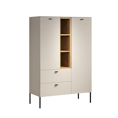 trendteam smart living - Sao Paulo - Highboard - Kashmir (Beige)/Evoke Eiche - Sideboard mit Soft-Close Funktion - (BxHxT) 93 x 140 x 42 cm - Metallgriffe und -Füße von trendteam smart living