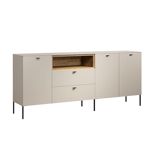 trendteam smart living - Sao Paulo - Sideboard - Kashmir (Beige)/Evoke Eiche - Kommode mit Soft-Close Funktion - (BxHxT) 197 x 85 x 42 cm - Schwarze Metallgriffe und -Füße von trendteam smart living