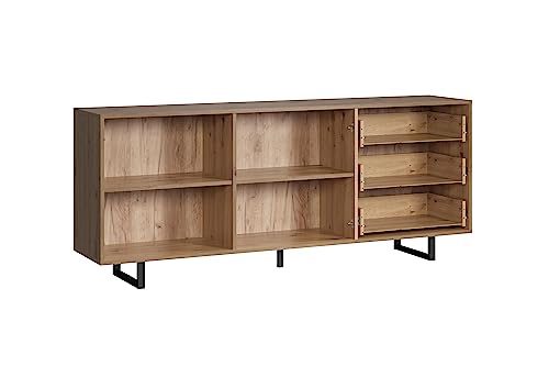 trendteam smart living - Sentra - Sideboard - Eiche - Korpus für Türen und Schubladenfronten - Kommode inkl. Schubladen mit Vollauszug - (BxHxT) 183 x 75 x 40 cm - schwarze Metallfüße - kratzfest von trendteam smart living