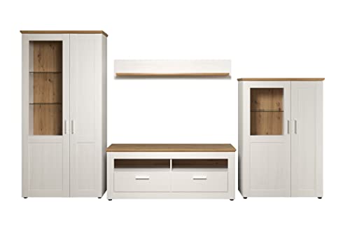 trendteam smart living - 4-teilige Wohnzimmerkombination - Wohnzimmer - Shade - Aufbaumaß (BxHxT) 368 x 194 x 45 cm - Farbe Andersen Pine weiß mit Artisan Eiche - 196196357 von trendteam smart living