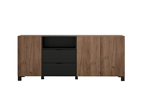 trendteam smart living - Sideboard Kommode Schrank - Wohnzimmer - Kendo - Aufbaumaß (BxHxT) 185 x 78 x 40 cm - Farbe Eiche Kraft Tabak mit Schwarz - 2119872E3 von trendteam smart living