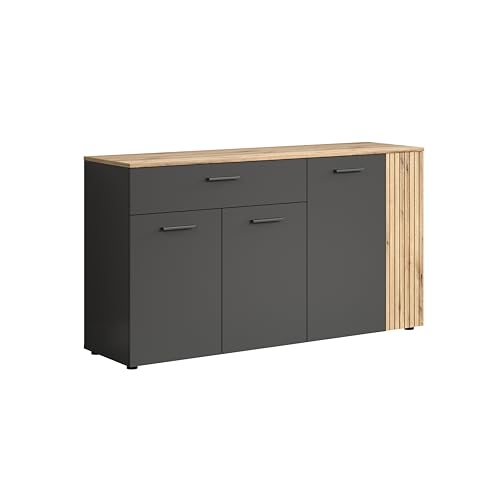 trendteam smart living - Sideboard Kommode Schrank - Wohnzimmer - Esteban - Aufbaumaß (BxHxT) 150 x 83 x 42 cm - Farbe Anthrazit mit Coast Evoke Eiche - Rillenoptik - 231287484 von trendteam smart living