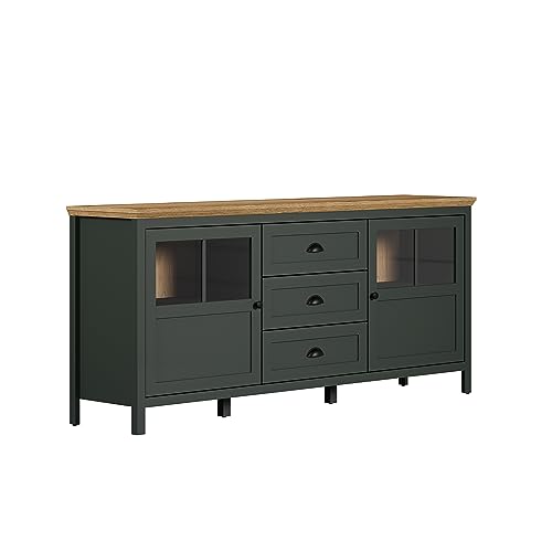 trendteam smart living - Stanton - Sideboard - Tannengrün/Evoke Eiche - Schrank mit 4 Fächern und 3 Vollauszug Schubladen - (BxHxT) 185 x 86 x 45 cm - Landhausstil von trendteam smart living