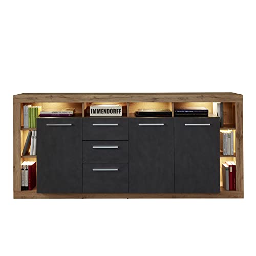 trendteam smart living - Sideboard Schrank Wohnzimmerschrank groß - Wohnen - Rock - Aufbaumaß (BxHxT) 200 x 90 x 40 cm - Farbe Wotan Eiche mit Matera - 182687848 von trendteam smart living