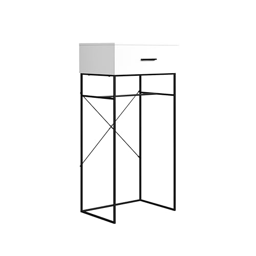 trendteam smart living - Strike - Beistelltisch mit praktischer Schublade - Weiß matt/Schwarz - Stilvoller Standschrank - (BxHxT) 60 x 132 x 48 cm - Wohnzimmertisch auf robustem Metallgestell von trendteam smart living