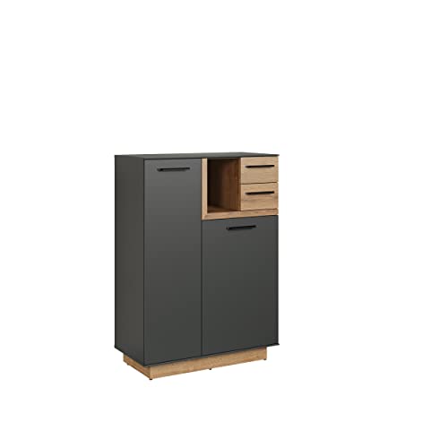 trendteam smart living - Synnax - Kommode - Anthrazit/Evoke Eiche - Garderobenschrank mit ingesamt 6 Fächern - (BxHxT) 80 x 113 x 40 cm - 2 Schubladen für Kleinigkeiten - kratzfest von trendteam smart living