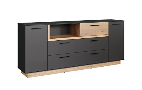 trendteam smart living - Sideboard Schrank Wohnzimmerschrank - Wohnzimmer - Synnax - Aufbaumaß (BxHxT) 187 x 81 x 40 cm - Farbe Anthrazit mit Coast Evoke Eiche - 213487284 von trendteam smart living