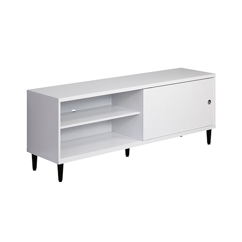 trendteam smart living - Werkzeuglose Montage - Wechselbare Türen - Lowboard Fernsehtisch - Wohnzimmer - Evolution - Aufbaumaß (BxHxT) 150 x 56 x 40 cm - Farbe Weiß mit Dunkelbraun – 221632601 von trendteam smart living