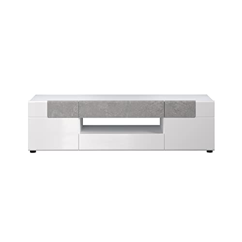 trendteam smart living - TV-Lowboard TV-Unterteil - Wohnzimmer - Tokyo - Aufbaumaß (BxHxT) 153 x 43 x 44 cm - Farbe Weiß Hochglanz mit Beton Stone - 185731835 von trendteam smart living