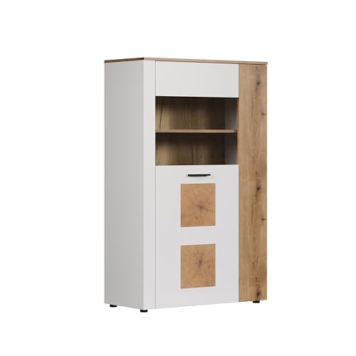 trendteam smart living - Vitoria - Vitrine - Weiß Matt/Evoke Eiche - Highboard mit Hirnholzapplikationen - (BxHxT) 90 x 146 x 42 cm - Türen Links oder rechts montierbar von trendteam smart living