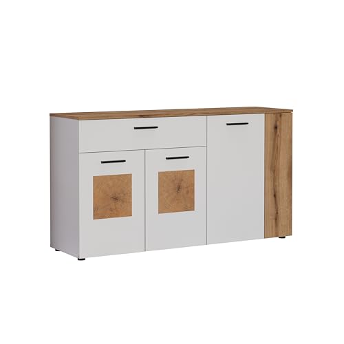trendteam smart living - Vitoria - Sideboard - Weiß Matt/Evoke Eiche - Kommode mit Hirnholzapplikationen - (BxHxT) 150 x 83 x 42 cm - Vollauszug Schublade und 5 Fächer von trendteam smart living