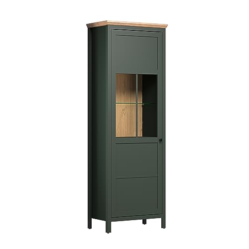trendteam smart living - Stanton - Vitrine - Tannengrün/Evoke Eiche - Wohnzimmerschrank mit 5 Fächern - (BxHxT) 69 x 198 x 39 cm - Landhausstil von trendteam smart living