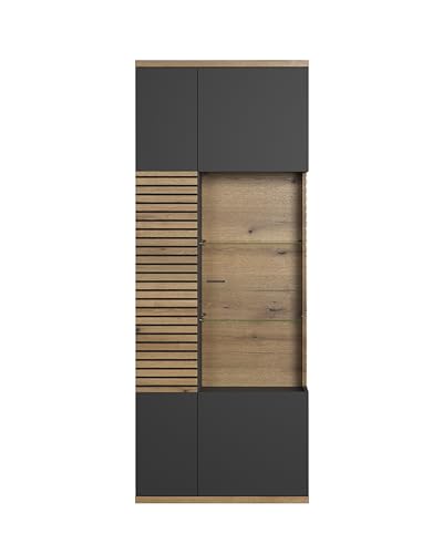 trendteam smart living - Vitrine Schrank Wohnzimmerschrank - Wohnen - Norris - Aufbaumaß (BxHxT) 80 x 205 x 37 cm - Farbe Anthrazit mit Coast Evoke Eiche - 230213384 von trendteam smart living