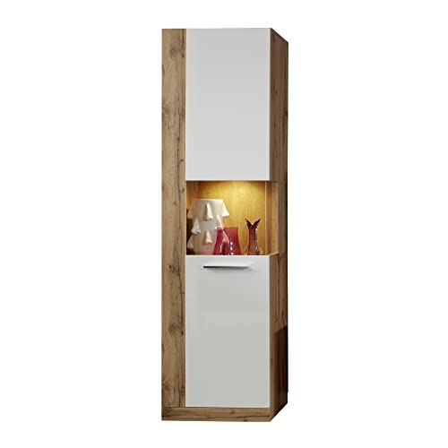 trendteam smart living - Vitrine Schrank Wohnzimmerschrank - Wohnen - Rock - Aufbaumaß (BxHxT) 52 x 186 x 34 cm - Farbe Wotan Eiche mit Weiß Hochglanz - 182613149 von trendteam smart living