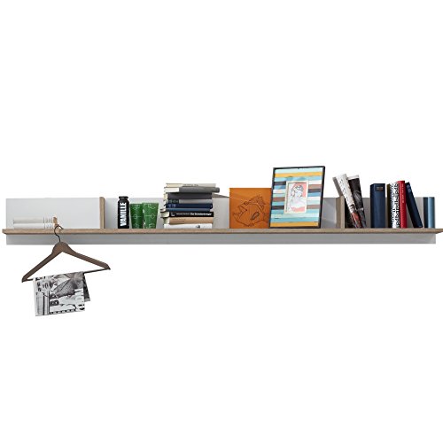 trendteam smart living - Wandboard Bücherregal - Jugendzimmer - Canaria - Aufbaumaß (BxHxT) 204 x 22 x 21 cm - Farbe Weiß mit Eiche Sägerau Hell - 175248341 von trendteam smart living