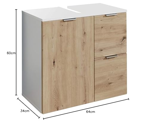 trendteam smart living - Waschbeckenunterschrank Unterschrank - Badezimmer - Concept One - Aufbaumaß (BxHxT) 60 x 64 x 34 cm - Farbe Weiß mit Asteiche - 185030507 von trendteam smart living