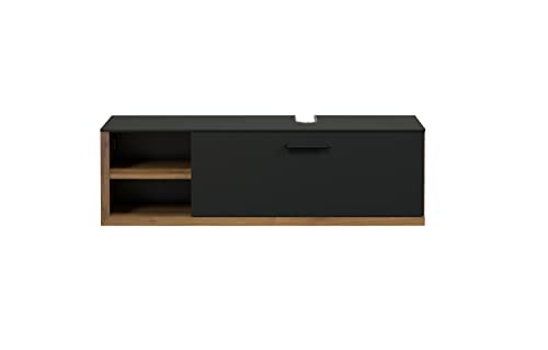 trendteam smart living - Synnax - Waschbeckenunterschrank - Anthrazit/Evoke Eiche - Waschtisch hängend mit 2 offenen Fächern und 1 Klappe - (BxHxT) 120 x 36 x 45 cm - Soft-Close-Funktion - kratzfest von trendteam smart living