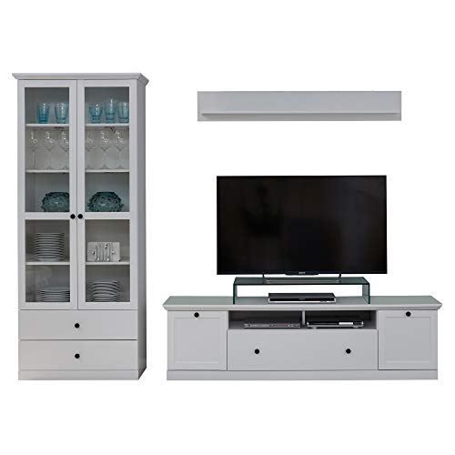trendteam smart living - Baxter - Anbauwand - Weiß - Vitrine, TV-Unterteil, Wandboard - (BxHxT) 273 x 196 x 41 cm - Vitrine mit Glastüren, Sockel von trendteam smart living