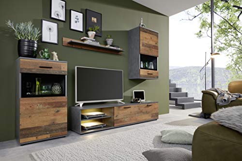 trendteam smart living - 4-teilige Wohnzimmerkombination Wohnzimmermöbel - Wohnzimmer - Mango - Aufbaumaß (BxHxT) 246 x 182 x 37 cm - Farbe Matera mit Old Wood - 167300523 von trendteam smart living