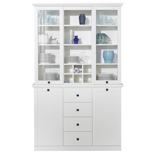 trendteam smart living - Baxter - Buffetschrank - Weiß - Vitrine mit 4 Türen, 4 Vollauszug-Schubladen, 9 offenen Fächern und 12 Einlegeböden - (BxHxT) 120 x 194 x 41 cm - Kratzfest von trendteam smart living