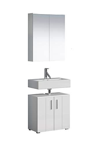 trendteam smart living - Wons - Badmöbel-Set (Waschbeckenunterschrank + Spiegelschrank) - Weiß/Weiß Hochglanz - (BxHxT) 60 x 192 x 32 cm - silberfarbene Griffe - kratzfest trendteam smart living - Wons - Badmöbel-Set (Waschbeckenunterschrank + Spiegelschrank) - Weiß/Weiß Hochglanz - (BxHxT) 60 x 192 x 32 cm - silberfarbene Griffe - kratzfest von trendteam smart living