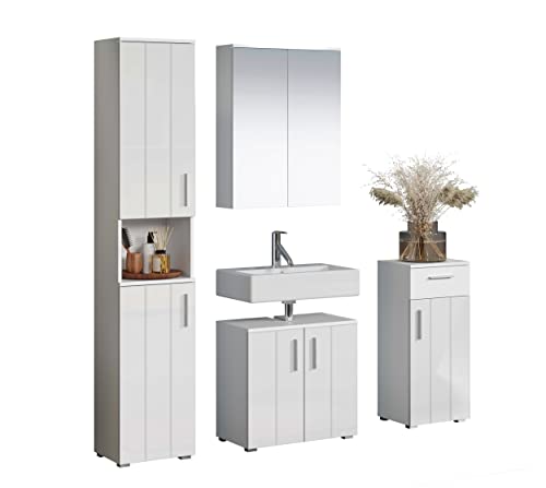 trendteam smart living - 4-teilige Badezimmerkombination Badmöbel - Badezimmer - Wons - Aufbaumaß (BxHxT) 164 x 192 x 32 cm - Farbe Weiß Hochglanz - 220790101 von trendteam smart living