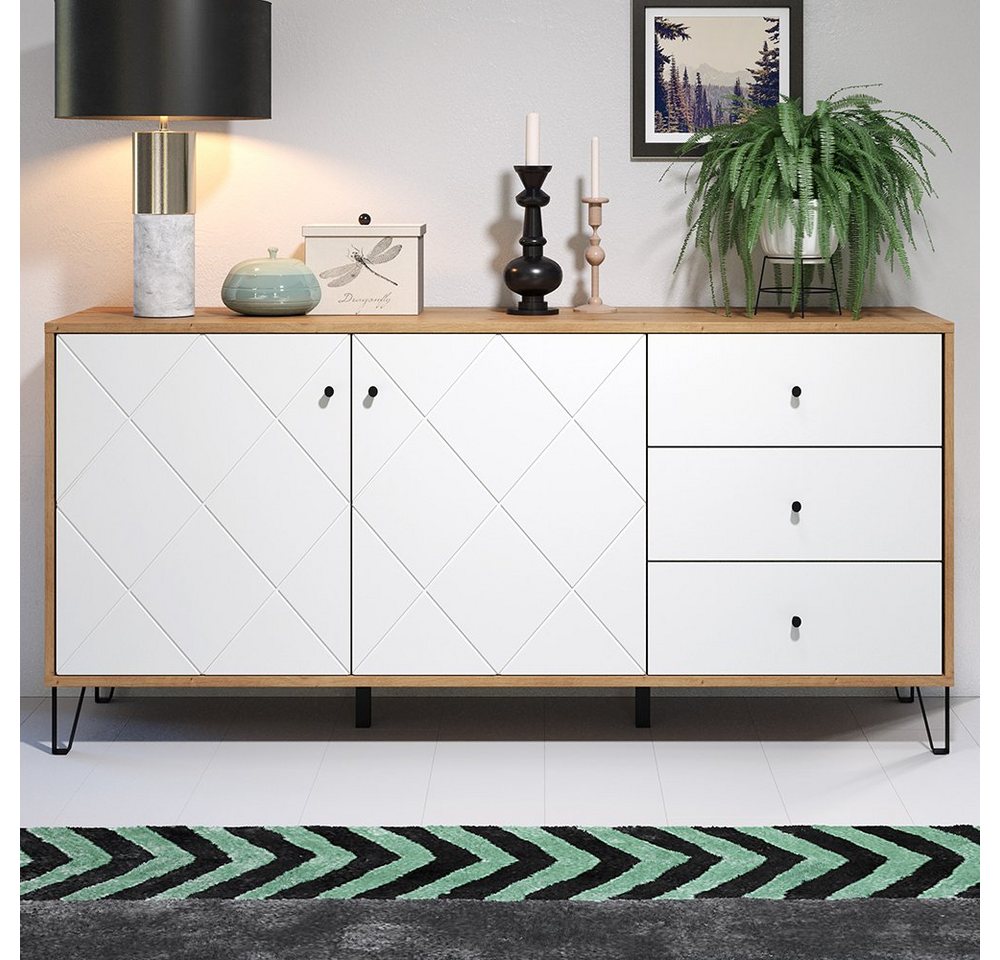 trendteam Anrichte Touch, Sideboard Kommode Schrank Artisan Eiche Weiß matt von trendteam