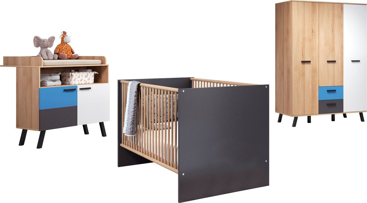 trendteam Babymöbel-Set Mats, (Set, 3-St., Bett, Wickelkommode, Schrank) von trendteam