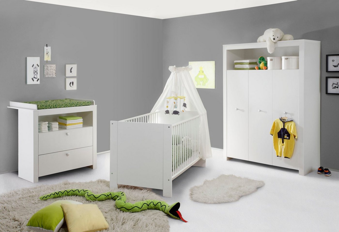 trendteam Babyzimmer-Komplettset Olivia, Deal für begrenzte Zeit!, (Set, 3-St., Bett, Wickelkommode, Schrank), Bett + Wickelkommode + 3 trg. Schrank von trendteam