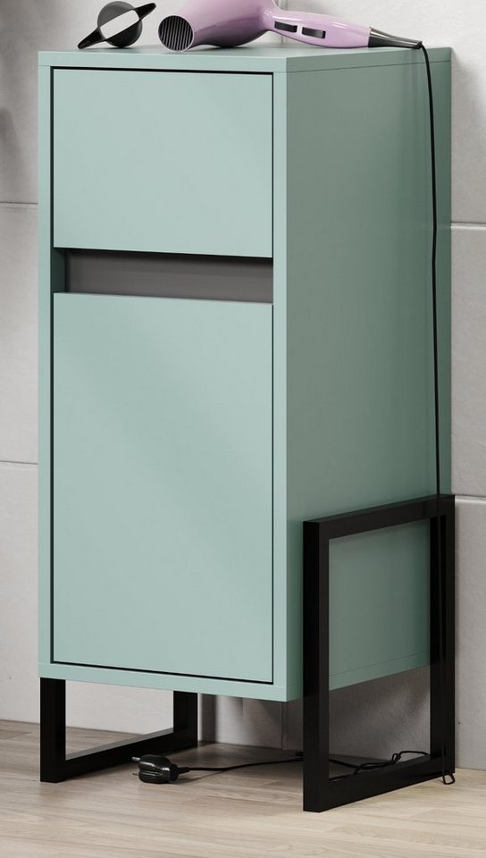 trendteam Badkommode Matix (Badschrank in Dusk Blue mit Anthrazit, 36 x 80 cm), Industrial Design von trendteam