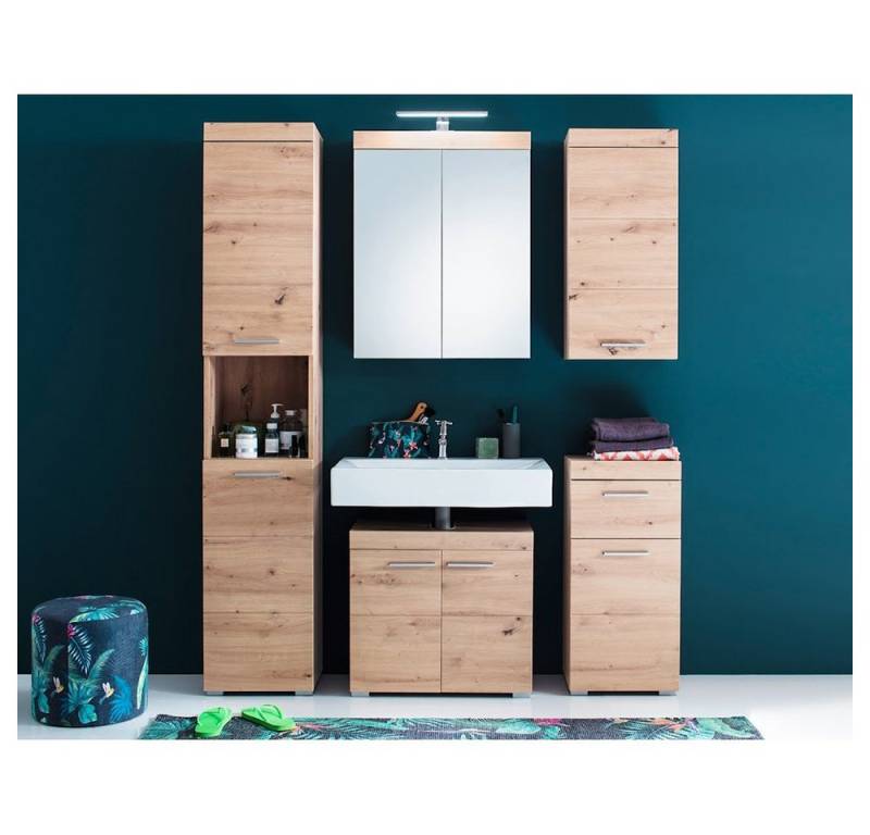 trendteam Badmöbel-Set, (5-St), Badmöbel-Set Unterschrank Spiegelschrank Hängeschrank Hochschrank von trendteam
