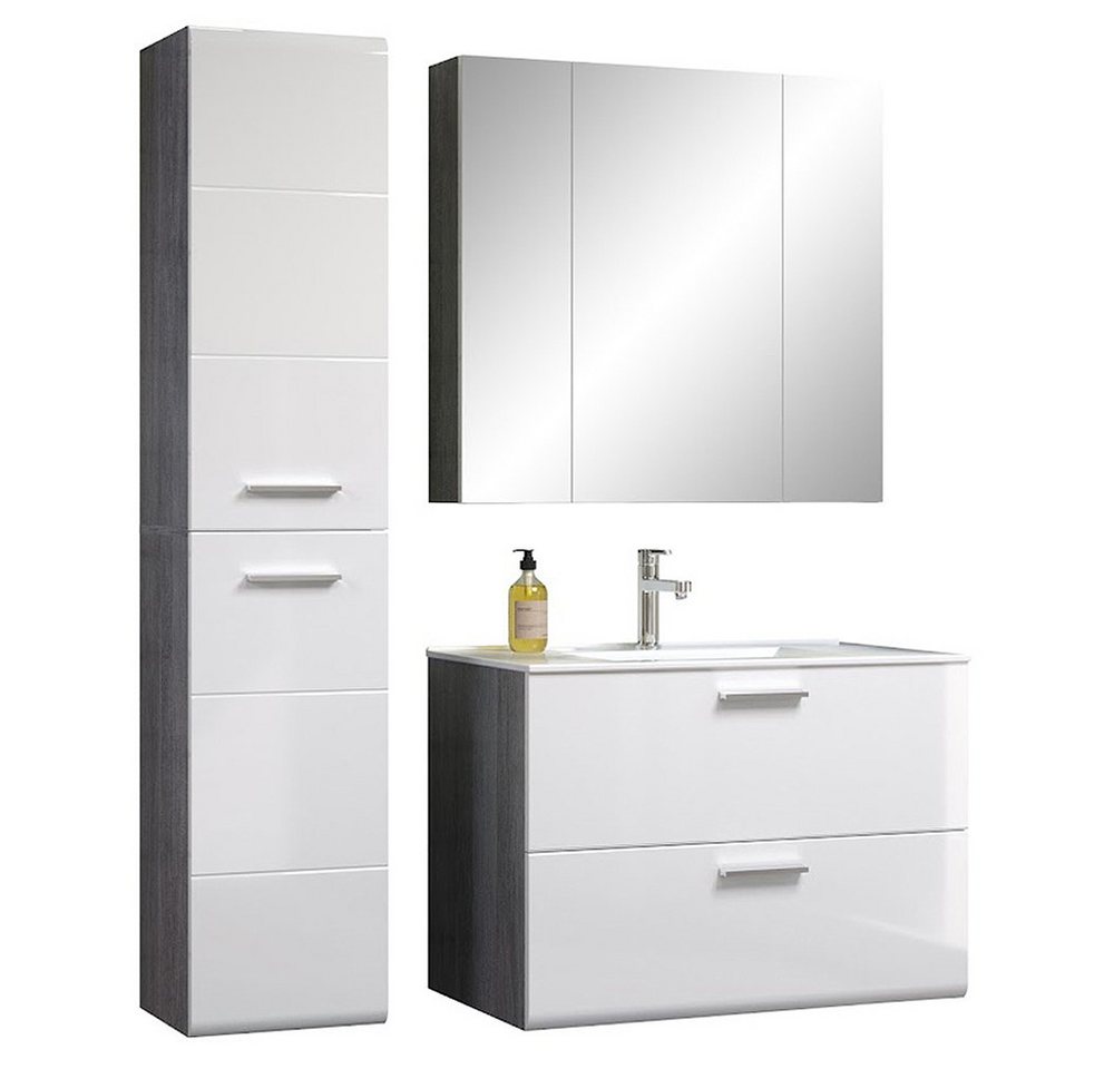 trendteam Badmöbel-Set, Badezimmermöbel Hochschrank Spiegelschrank Waschbeckenunterschrank von trendteam