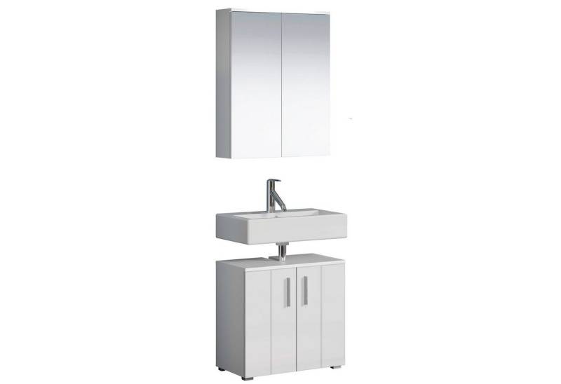 trendteam Badmöbel-Set, Badezimmermöbel-Set Waschbeckenunterschrank Spiegelschrank in Weiß von trendteam