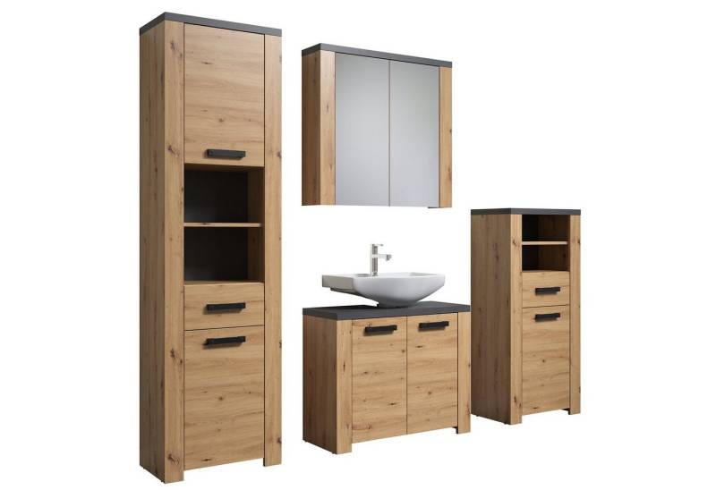 trendteam Badmöbel-Set, Badezimmermöbel Spiegelschrank Hochschrank Midischrank Unterschrank von trendteam