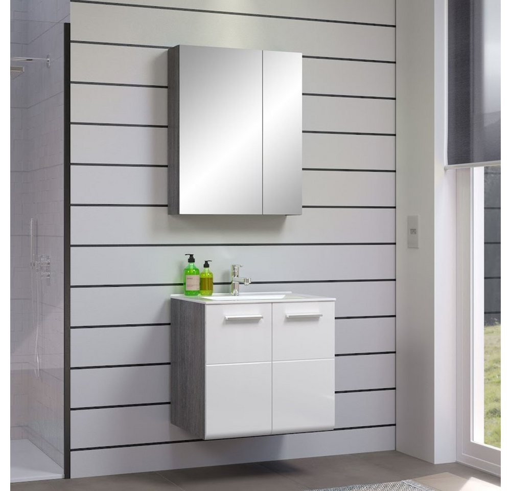 trendteam Badmöbel-Set, Badezimmermöbel Spiegelschrank WB-Unterschrank Keramik-Waschbecken von trendteam