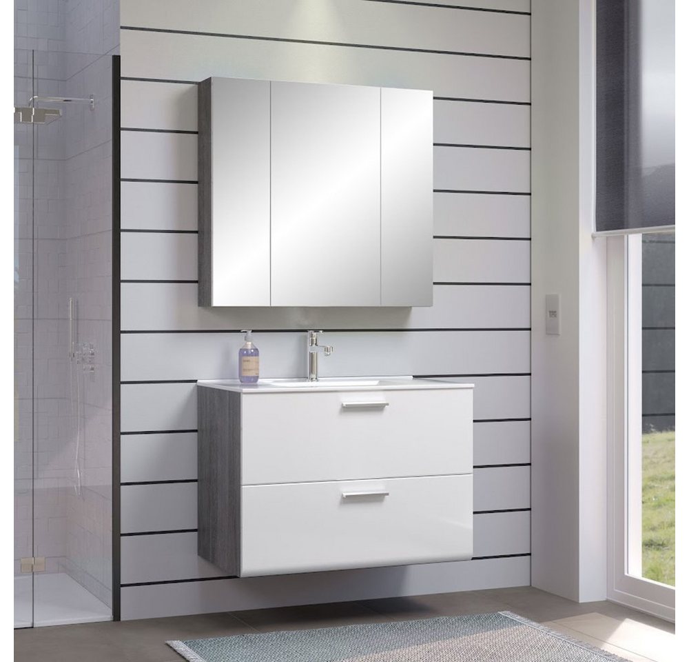 trendteam Badmöbel-Set, (2-St), Badezimmermöbel Spiegelschrank Waschbeckenunterschrank Waschbecken von trendteam