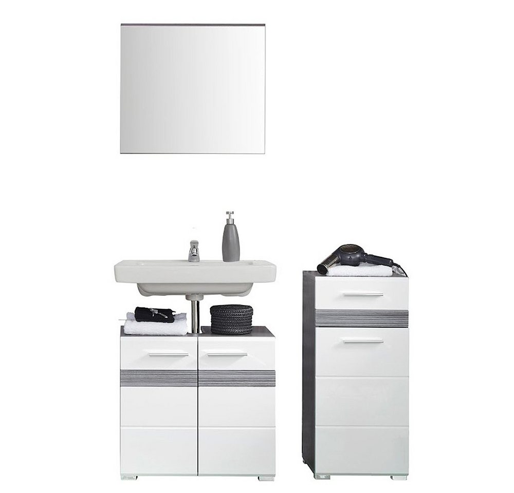 trendteam Badmöbel-Set, (3-St), Badezimmerset Badmöbel Wandspiegel Waschbeckenunterschrank Kommode von trendteam