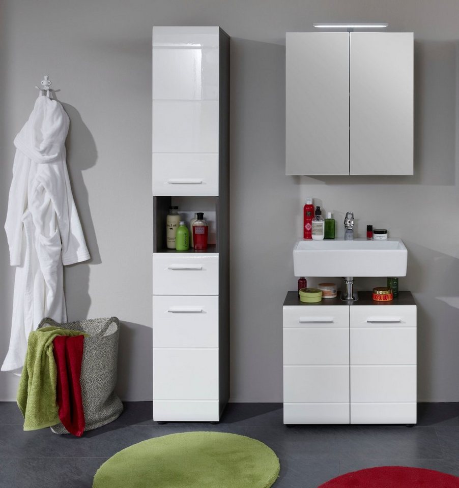 INOSIGN Badmöbel-Set Sovana, (Set, 3-St), mit LED-Beleuchtung, Hochschrank und Waschbeckenunterschrank von INOSIGN